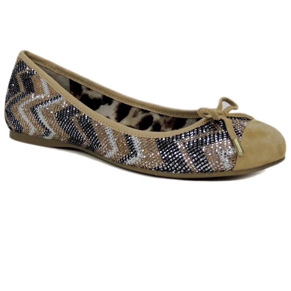 Jessica Simpsons Women's Misha Flats Sparkling Zigzag Black/Copper-Nude Size 8
